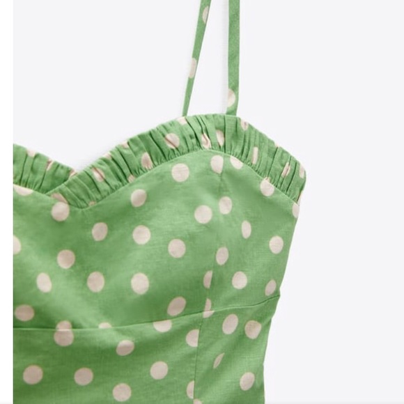 Green linen polka dot summer dress Zara spring summer collection - Picture 7 of 15